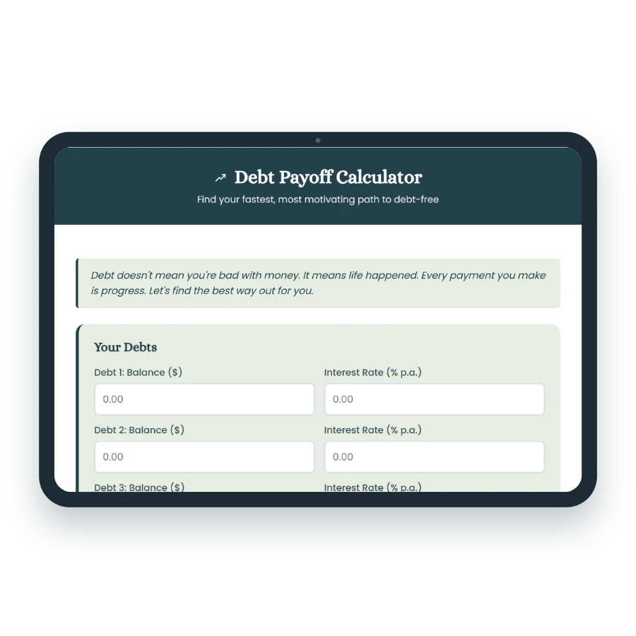 Debt Payoff Calculator on a tablet