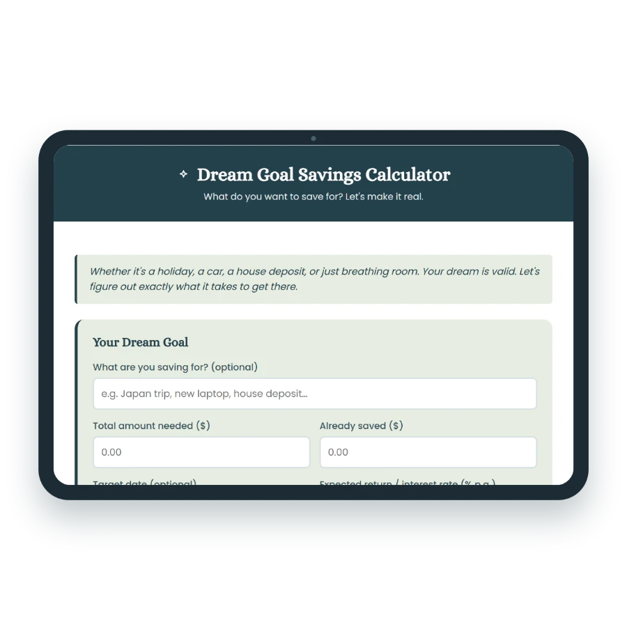 Dream Goal Savings Calculator on a tablet