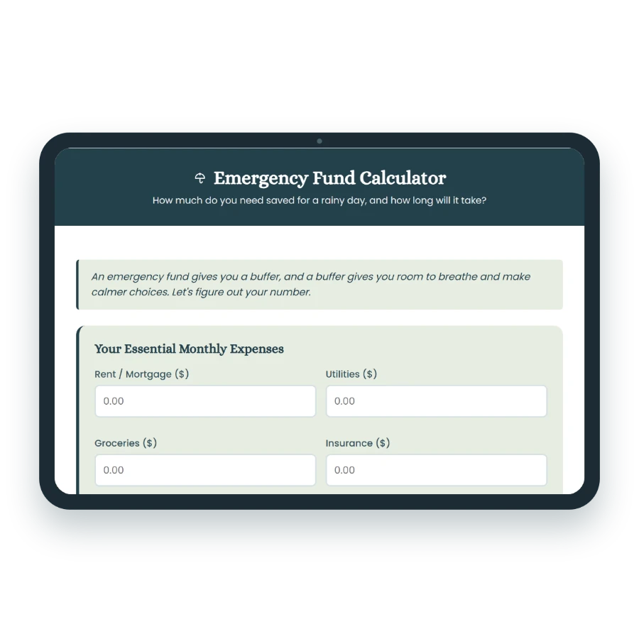 Emergency Fund Calculator on a tablet