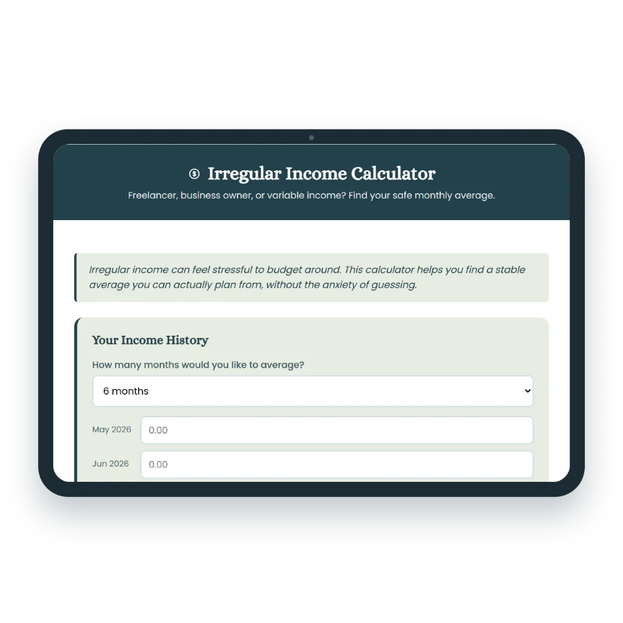 Irregular Income Calculator on a tablet