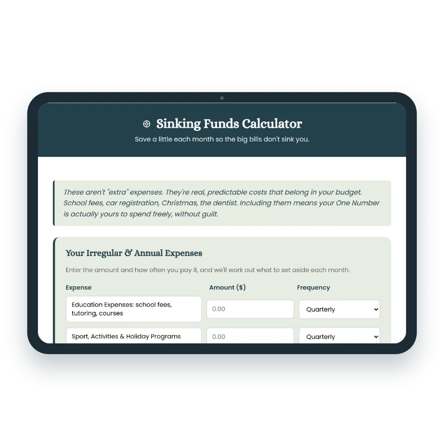 Sinking Funds Calculator on a tablet