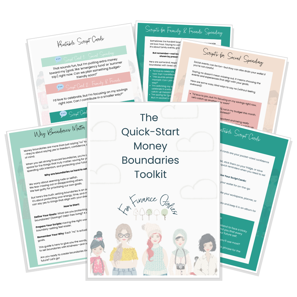 The Quick Start Money Boundaries Toolkit Preview of Product with 6 of the inside pages laid out.