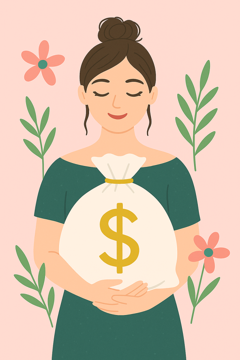 Feminine Wealth Image Lady with a messy bun holding a white money bag
