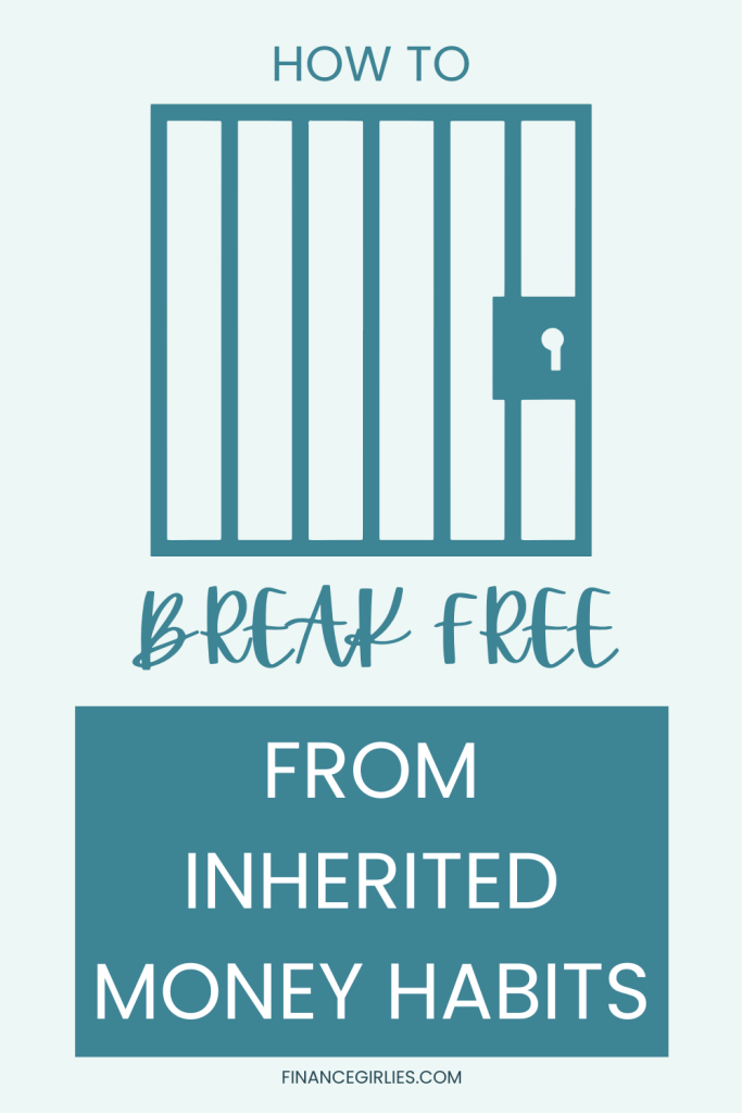 Illustration of a teal prison-style bar door with a keyhole, paired with the headline “How to Break Free From Inherited Money Habits,” representing breaking generational money patterns.